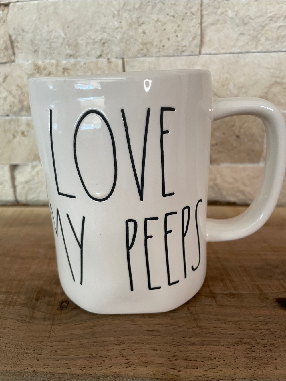 Rae Dunn White Ceramic Mug with Black 'LOVE MY PEEPS' Lettering